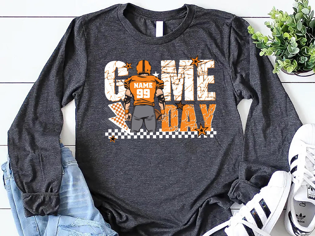 Custom Football Player Long Sleeve Shirt, Touch Down Season Shirt, Game Day Player Design Tee