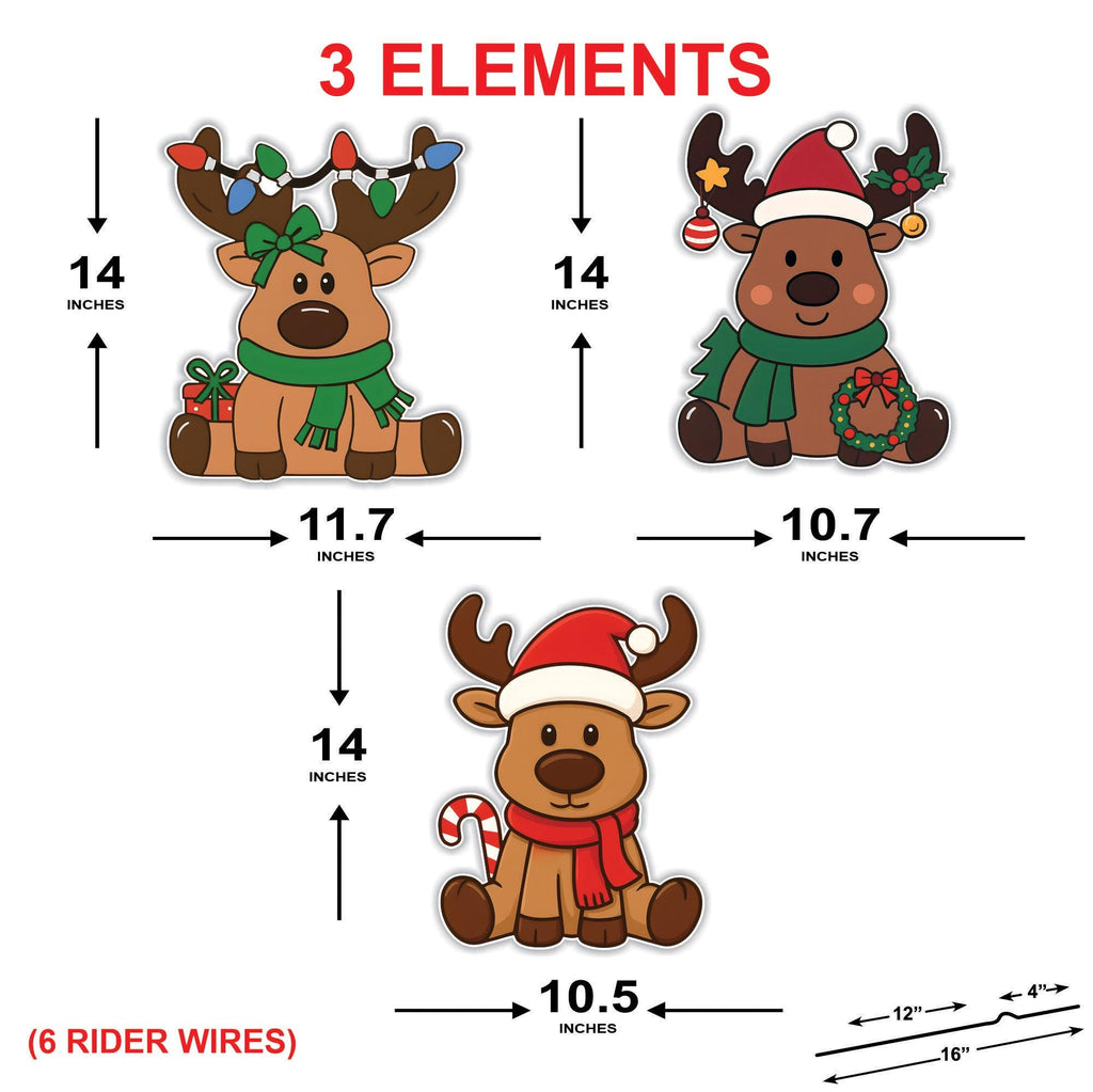 Reindeer Christmas Yard Signs, Cute Elk Lawn Decorations with Stakes, Outdoor Xmas Garden Patio Pathway Holiday Party Lawn Décor
