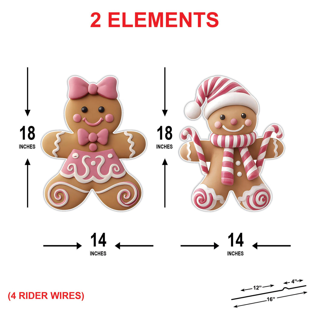 Gingerbread Boy and Girl Christmas Yard Signs, Xmas Lawn Decorations with Metal Stakes, Outdoor Holiday Pathway Garden Winter Porch Decor