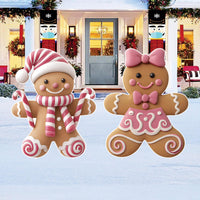 Gingerbread Boy and Girl Christmas Yard Signs, Xmas Lawn Decorations with Metal Stakes, Outdoor Holiday Pathway Garden Winter Porch Decor
