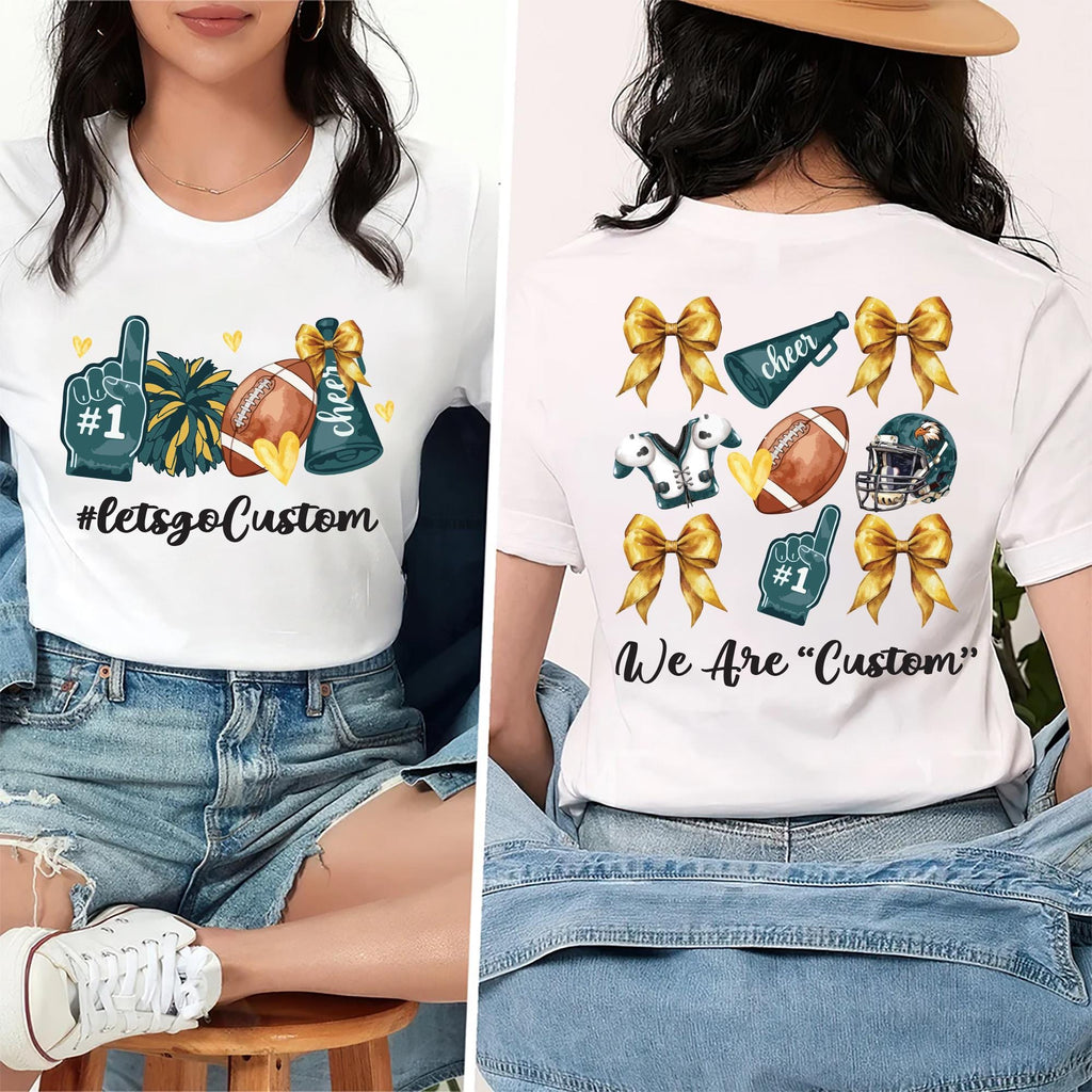 Custom Football Bow School Spirit Shirt, Football Mom Shirt, Football Grandparent Tee, Front Back
