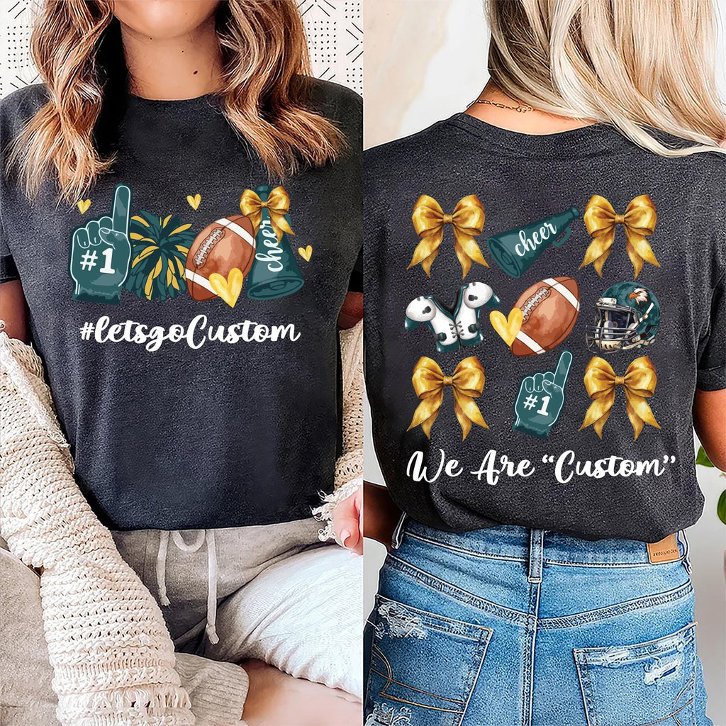 Custom Football Bow School Spirit Shirt, Football Mom Shirt, Football Grandparent Tee, Front Back