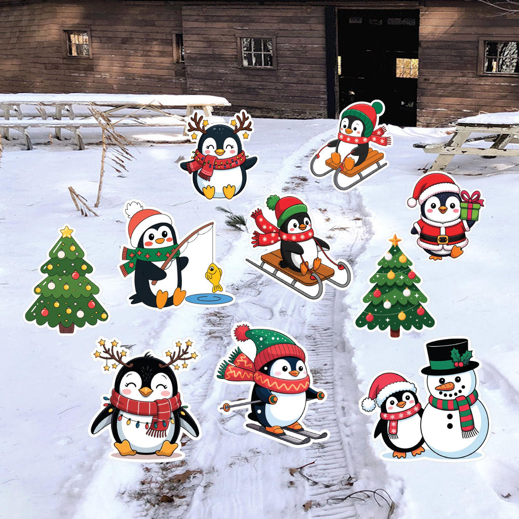 Penguin Christmas Yard Signs, Cute Outdoor Lawn Decorations with Stakes, Holiday Garden Penguin Cutouts for Xmas Party Pathway Walkway Décor