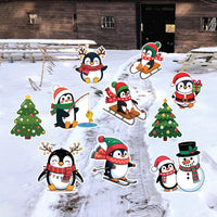 Penguin Christmas Yard Signs, Cute Outdoor Lawn Decorations with Stakes, Holiday Garden Penguin Cutouts for Xmas Party Pathway Walkway Décor