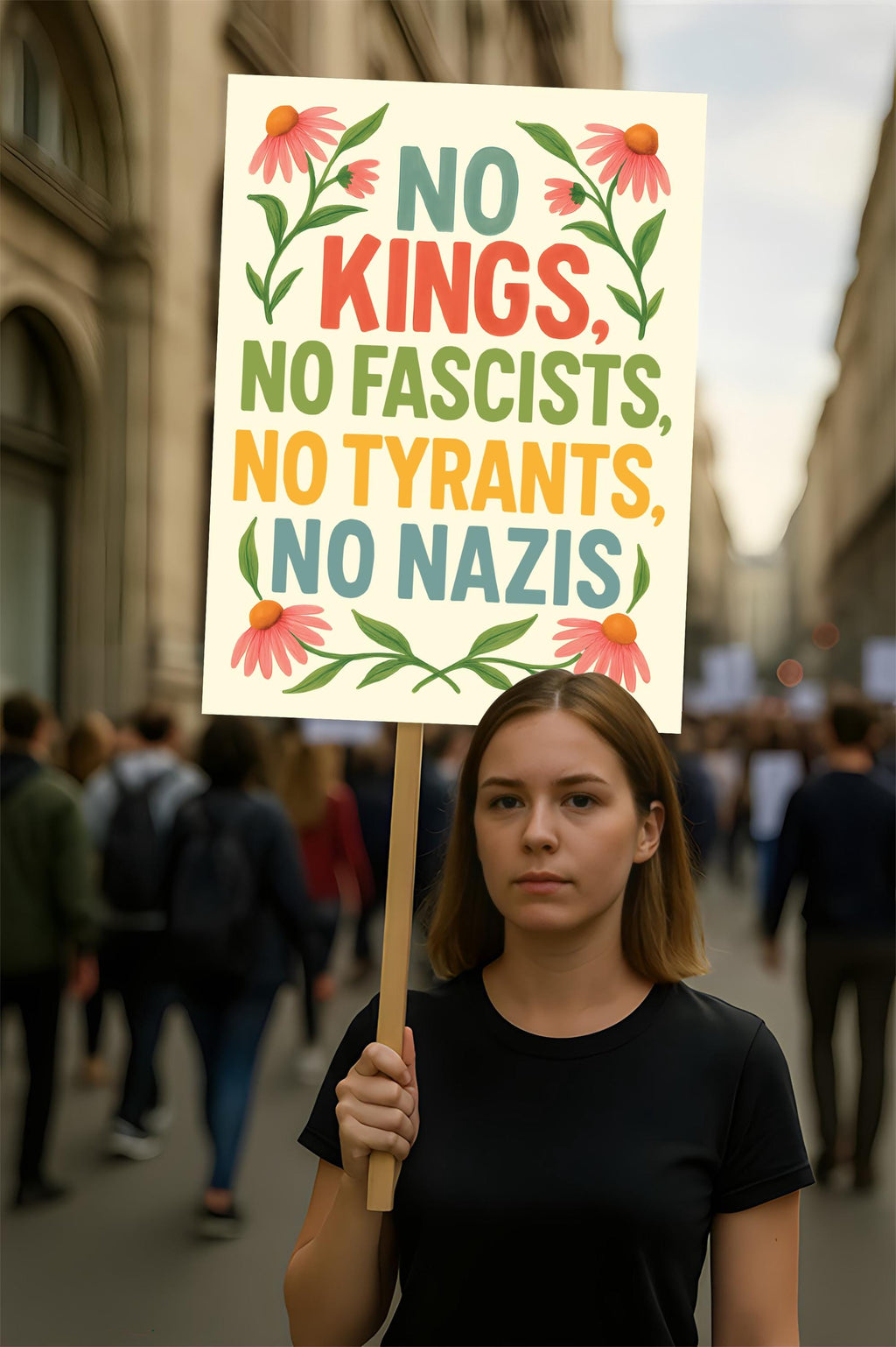 No Kings In America Protest Sign, Anti-Trump Resistance, Democracy Not Oligarchy Political Activist Poster Resist Fascism Rally Sign