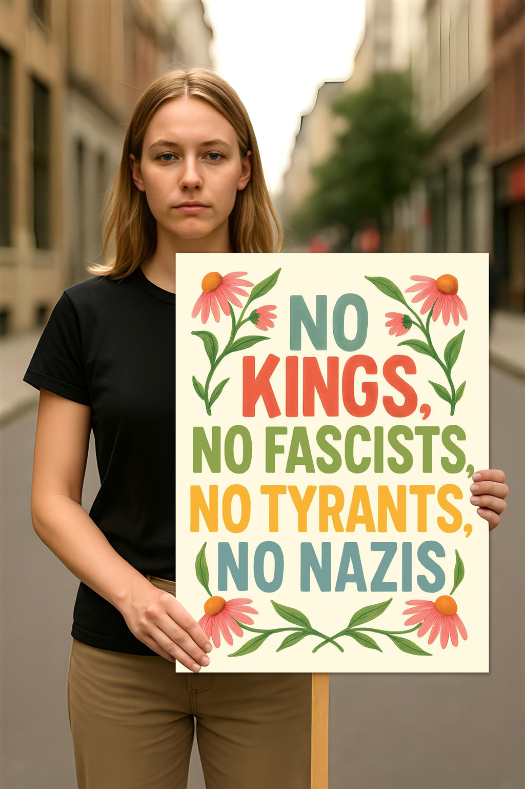 No Kings In America Protest Sign, Anti-Trump Resistance, Democracy Not Oligarchy Political Activist Poster Resist Fascism Rally Sign