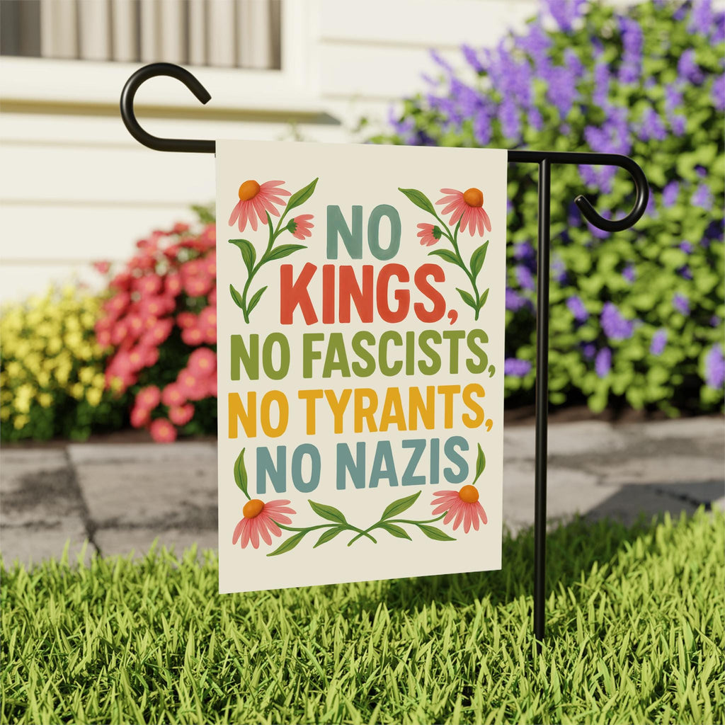 No Kings In America Garden Flag, 12x18 Inch Double Sided, Democracy Not Oligarchy, Anti-Trump Flag, Resist Racism Flag, Resist Fascism Flag