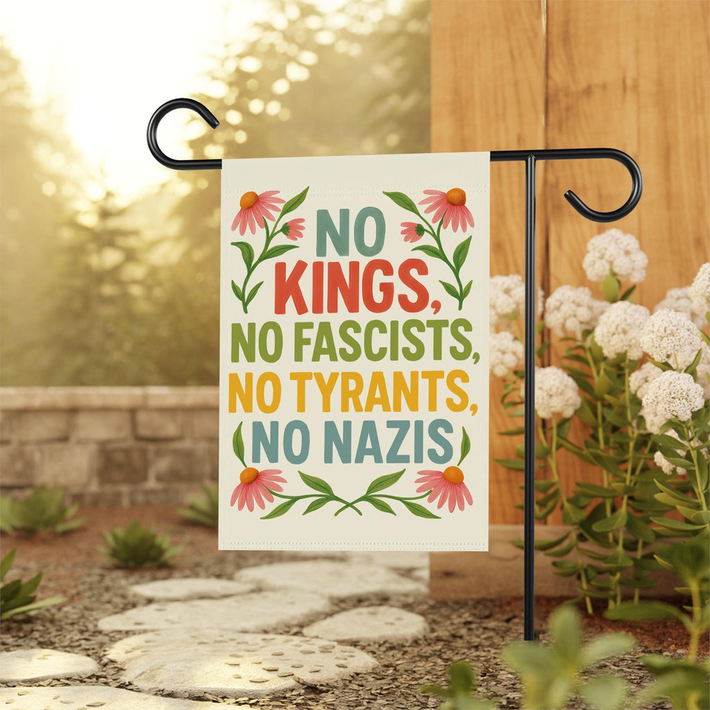 No Kings In America Garden Flag, 12x18 Inch Double Sided, Democracy Not Oligarchy, Anti-Trump Flag, Resist Racism Flag, Resist Fascism Flag