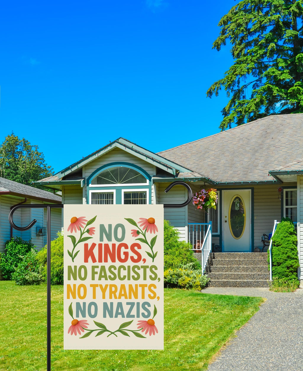 No Kings In America Garden Flag, 12x18 Inch Double Sided, Democracy Not Oligarchy, Anti-Trump Flag, Resist Racism Flag, Resist Fascism Flag