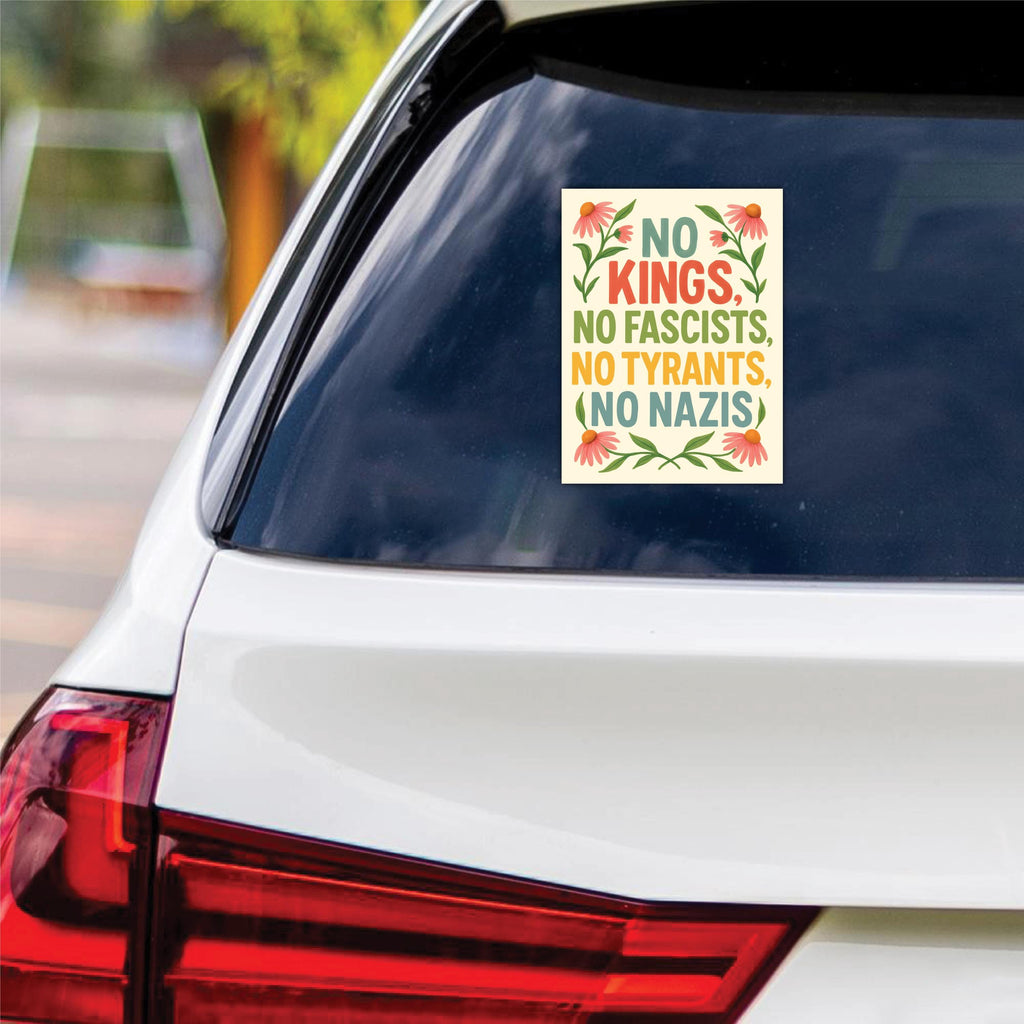 No Kings In America Vinyl Sticker, Democracy Not Oligarchy Decal, Anti-Trump, Resist Racis, Resist Fascism Car Bumper Sticker, 6" x 4.5"