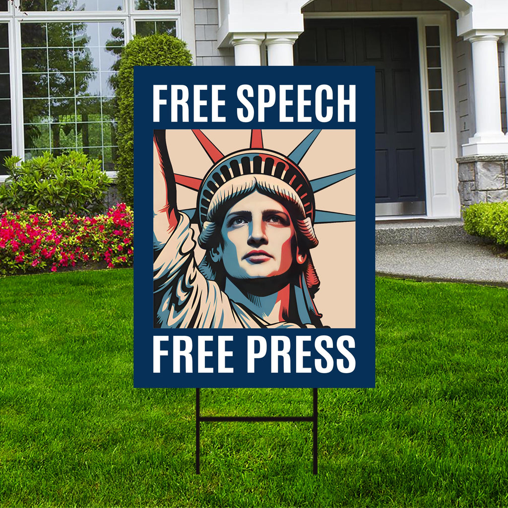 Free Speech Free Press Protect Democracy Yard Sign, Resist Hate Lawn Sign, Anti-Trump, Resist Racism, Resist Fascism Sign with Metal H-Stake