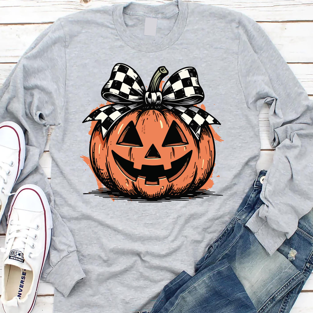 Coquette Fall Long Sleeve Shirt, Pumpkin Patch Bow Shirt, Autumn Coquette Tee