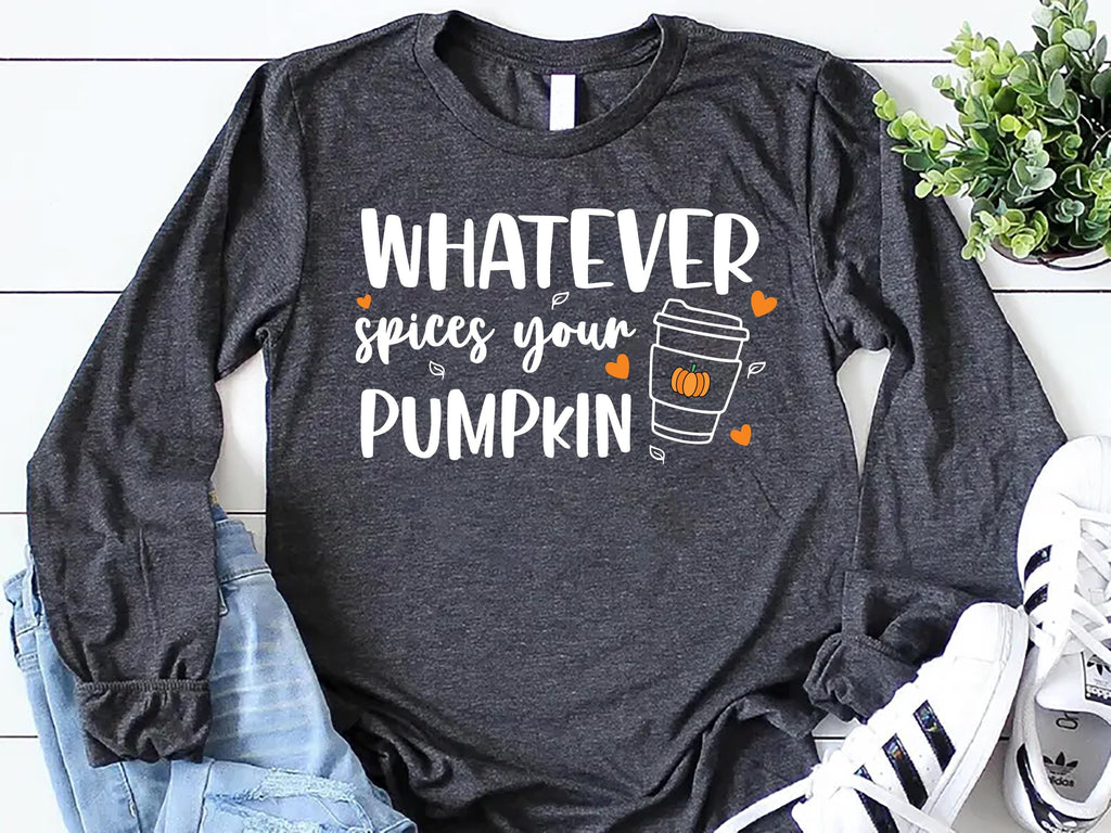 Pumpkin Spice Long Sleeve Shirt, Cute Fall Shirt, Fall Shirt for Women, Whatever Spices Your Pumpkin Tee