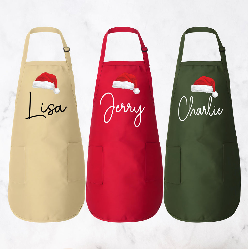 Custom Matching Christmas Apron, Adjustable Neck, Full-Length Personalized Christmas Kitchen Apron with Pockets, Christmas Mom Gift