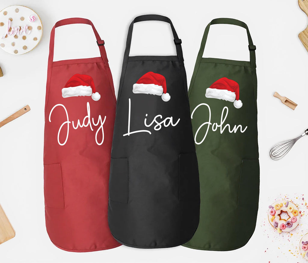 Custom Matching Christmas Apron, Adjustable Neck, Full-Length Personalized Christmas Kitchen Apron with Pockets, Christmas Mom Gift