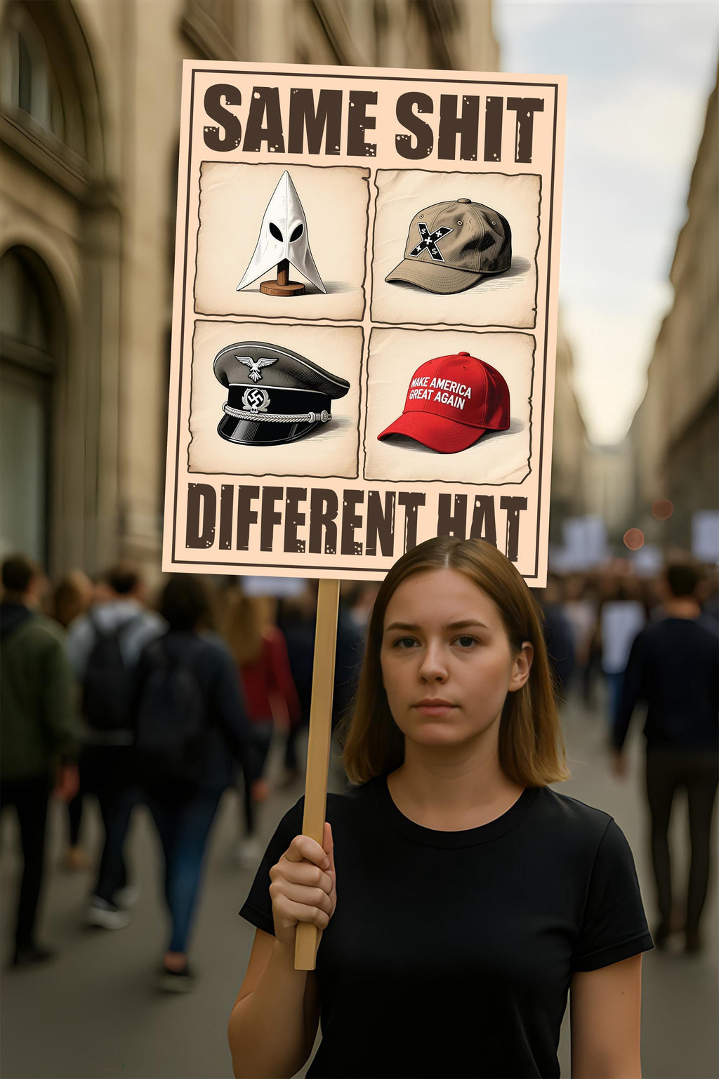 No Kings In America Protest Sign, Anti-Trump, Different Hats, Democracy Not Oligarchy Political Activist Poster Resist Fascism Rally Sign