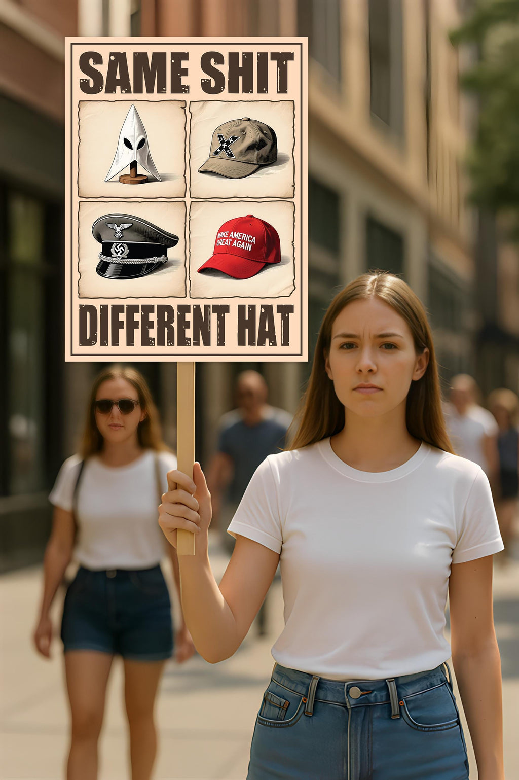 No Kings In America Protest Sign, Anti-Trump, Different Hats, Democracy Not Oligarchy Political Activist Poster Resist Fascism Rally Sign
