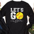 Let’s Go Softball Long Sleeve Shirt with Team Name, Custom Softball Mom Shirt, Personalized Softball Spirit Wear Tee