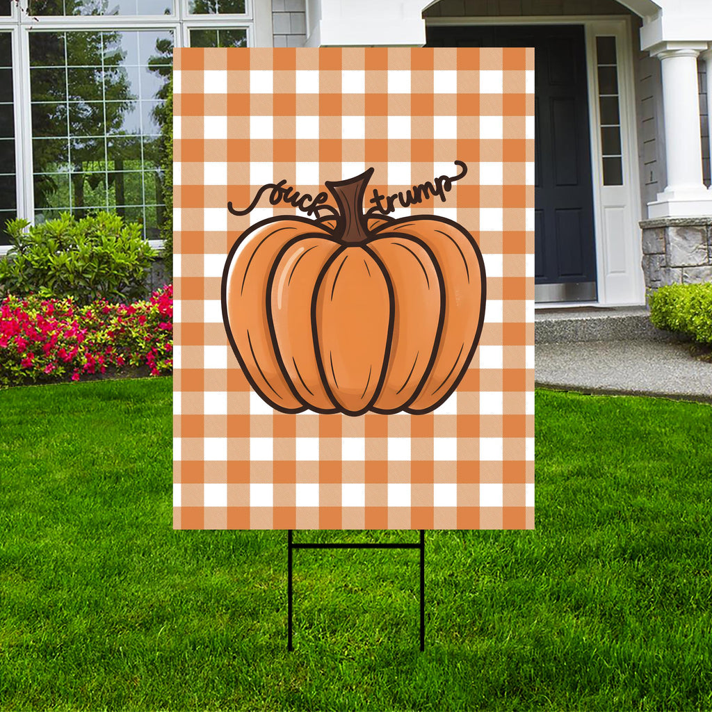 Anti-Trump Autumn Pumpkin Yard Sign, Subtle Political Protest Lawn Sign, Thanksgiving Resist Fascism Harvest Fall Yard Sign with H-Stake