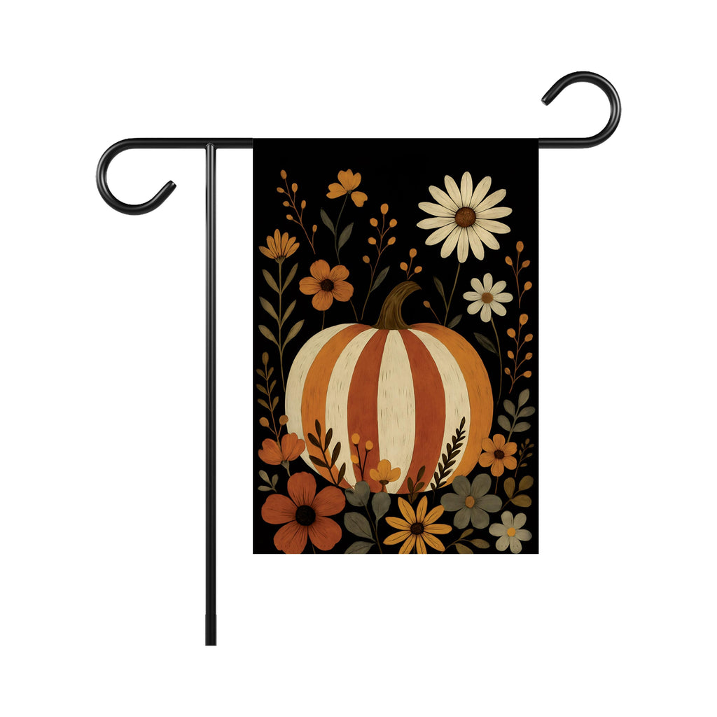 Rustic Pumpkin Garden Flag, Neutral Fall Floral Yard Flag, Autumn Striped Pumpkin Outdoor Decor, Harvest Thanksgiving Welcome Banner