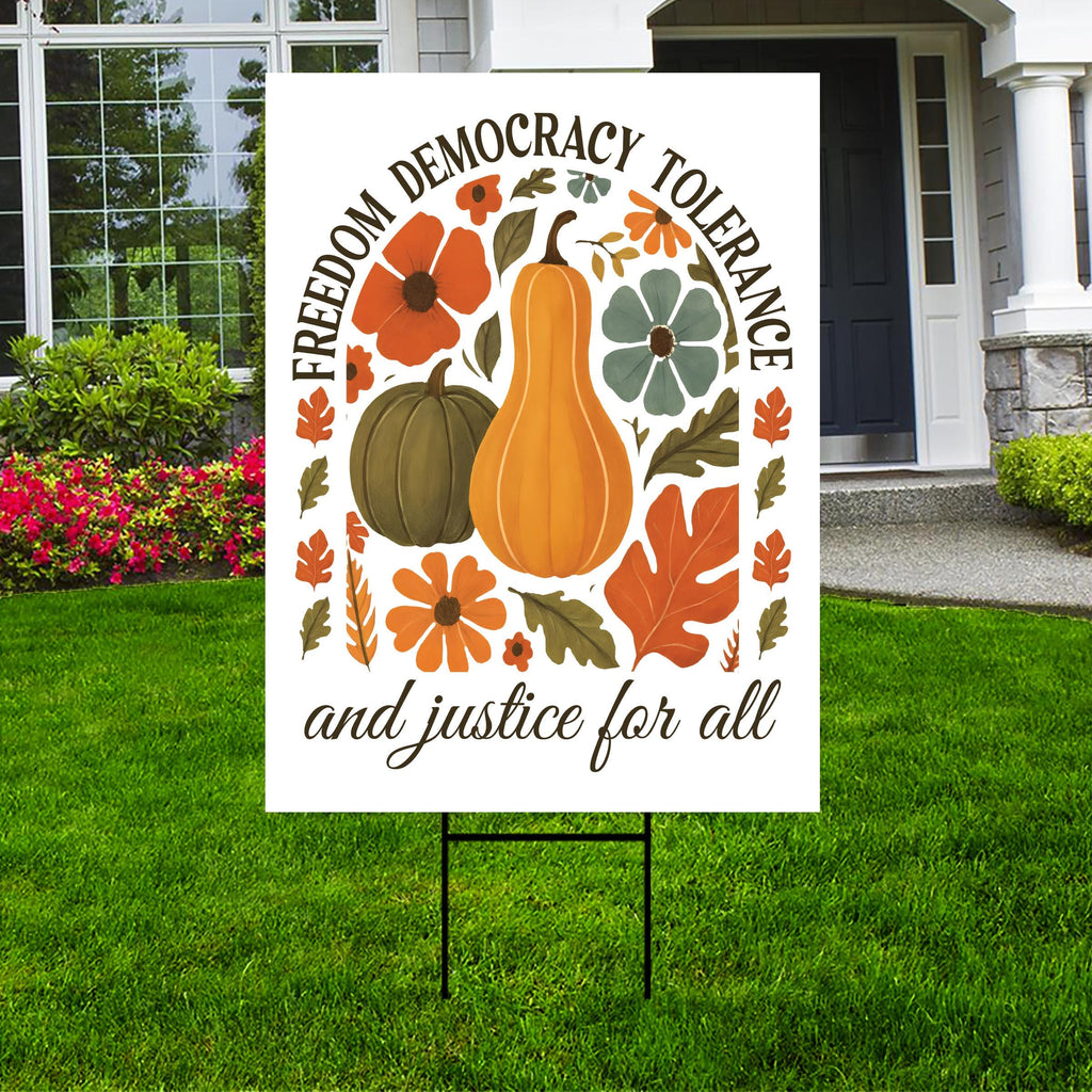 Anti-Trump Autumn Pumpkin Yard Sign, Subtle Political Protest Lawn Sign, Thanksgiving Resist Fascism Harvest Fall Yard Sign with H-Stake