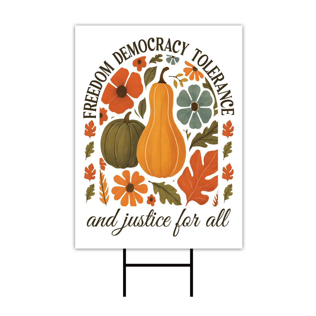 Anti-Trump Autumn Pumpkin Yard Sign, Subtle Political Protest Lawn Sign, Thanksgiving Resist Fascism Harvest Fall Yard Sign with H-Stake