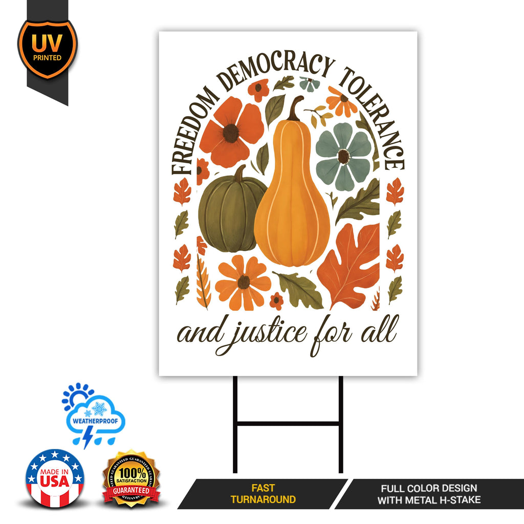 Anti-Trump Autumn Pumpkin Yard Sign, Subtle Political Protest Lawn Sign, Thanksgiving Resist Fascism Harvest Fall Yard Sign with H-Stake