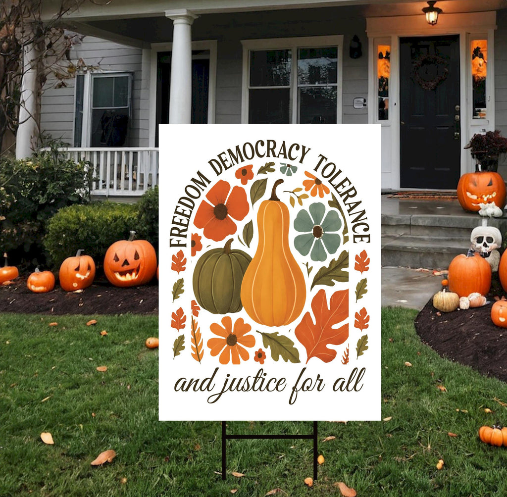 Anti-Trump Autumn Pumpkin Yard Sign, Subtle Political Protest Lawn Sign, Thanksgiving Resist Fascism Harvest Fall Yard Sign with H-Stake