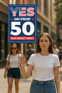 Yes on Prop 50 Protest Sign, Election Rigging Response Act Poster, Anti-Gerrymandering California Political Rally Activist Sign