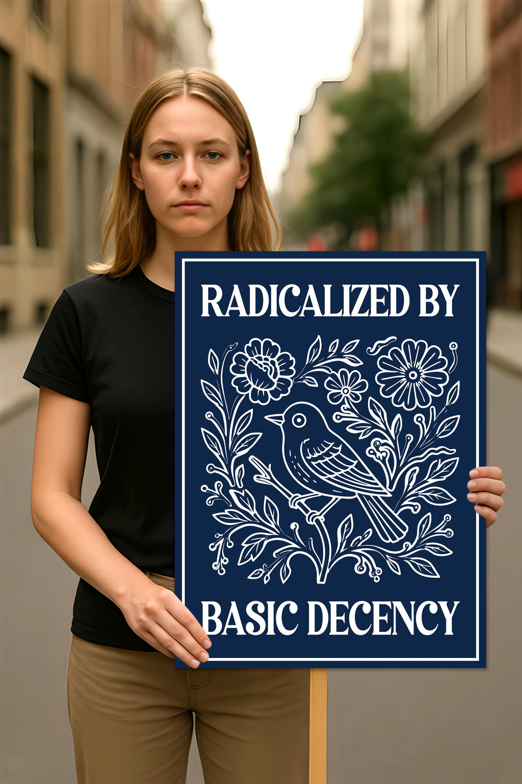 Radicalized by Basic Decency Protest Sign, Anti-Trump, Immigrants Rights, Political Activist Rally Sign, Resist Fascism Protest Poster