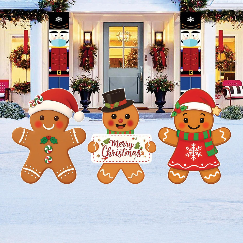 Gingerbread Christmas Yard Signs, Outdoor Holiday Lawn Decorations with Stakes, Waterproof Xmas Garden Pathway Décor for Winter Party