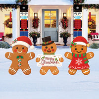 Gingerbread Christmas Yard Signs, Outdoor Holiday Lawn Decorations with Stakes, Waterproof Xmas Garden Pathway Décor for Winter Party