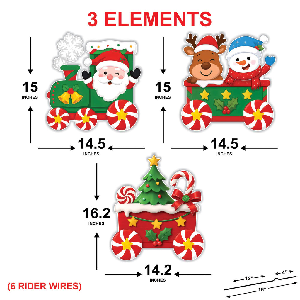 Christmas Train Yard Signs, Outdoor Santa Reindeer Snowman Lawn Decorations with Stakes, Xmas Holiday Garden Pathway Winter Party Décor
