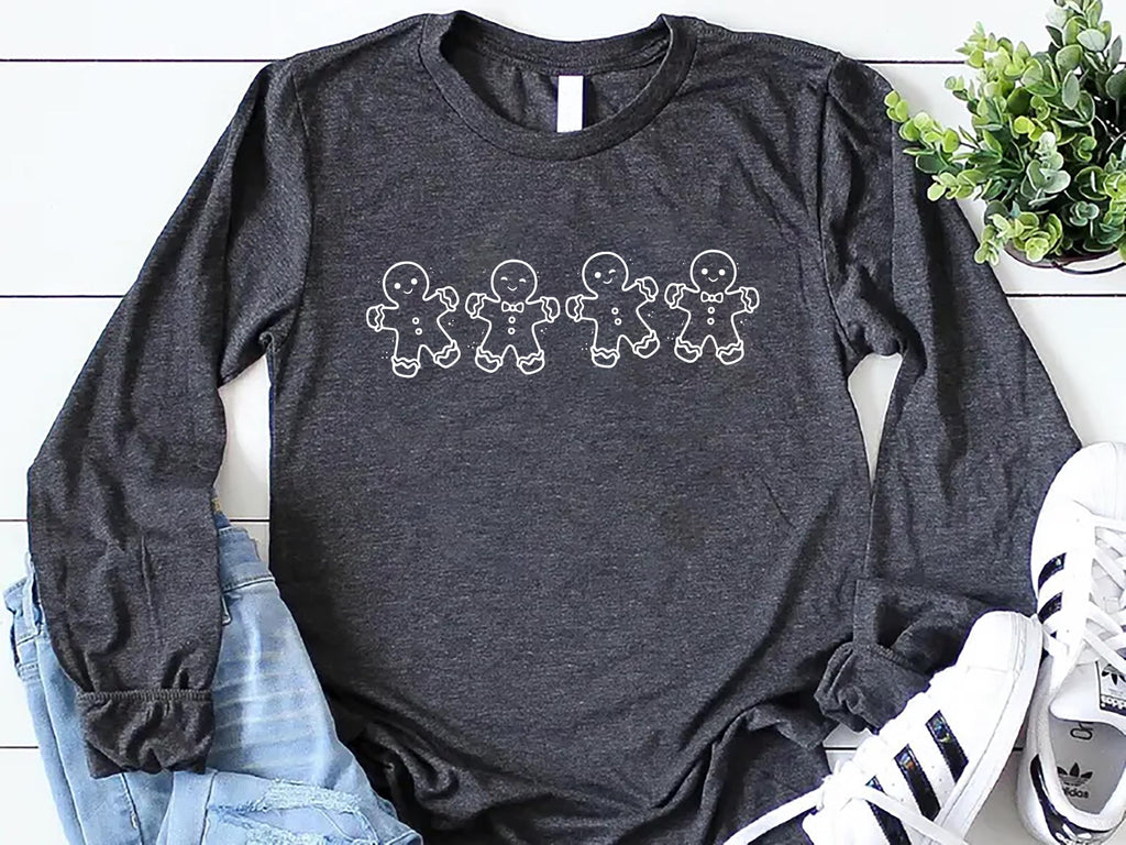 Christmas Gingerbread Cookies Long Sleeve Shirt, Festive Holiday Outfit Shirt, Women’s Xmas Tee