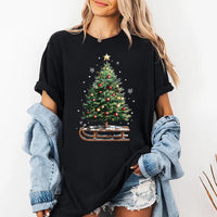 Women’s Holiday Christmas Shirt, Women’s Xmas Tree Crewneck, Christmas Sleigh Tee