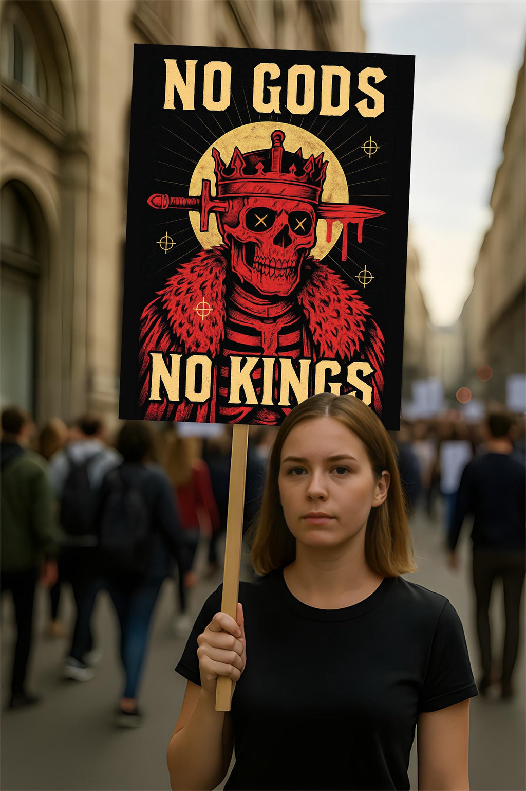 No Kings In America Protest Sign, Anti-Trump, Resist Fascism Rally Sign, Democracy Not Oligarchy Political Activist Poster