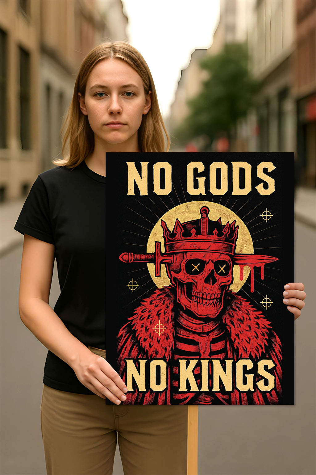No Kings In America Protest Sign, Anti-Trump, Resist Fascism Rally Sign, Democracy Not Oligarchy Political Activist Poster