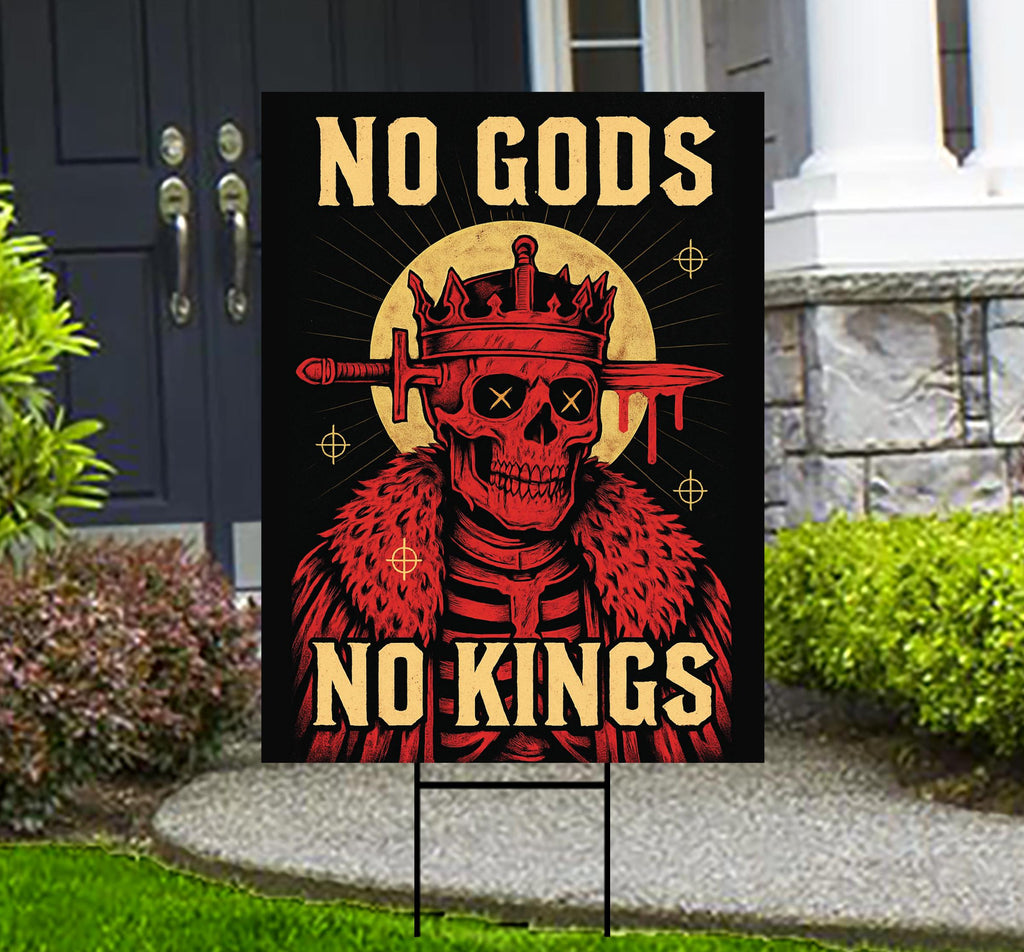 No Kings Protest Yard Sign - Democracy Not Oligarchy, Anti-Trump, Resist Racism, Resist Fascism Yard Sign with Metal H-Stake