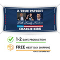 Charlie Kirk Is My Hero Banner Sign, Justice For Charlie Kirk Political Sign, A True Patriot Charlie Kirk Vinyl Banner with Metal Grommets