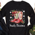 Howdy Christmas Long Sleeve Shirt, Cowgirl Boots Christmas Shirt, Coquette Cowgirl Tee