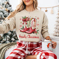 Howdy Christmas Sweatshirt, Cowgirl Boots Christmas Shirt, Coquette Cowgirl Sweatshirt