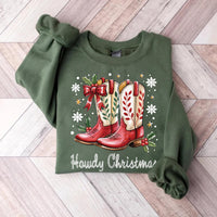 Howdy Christmas Sweatshirt, Cowgirl Boots Christmas Shirt, Coquette Cowgirl Sweatshirt