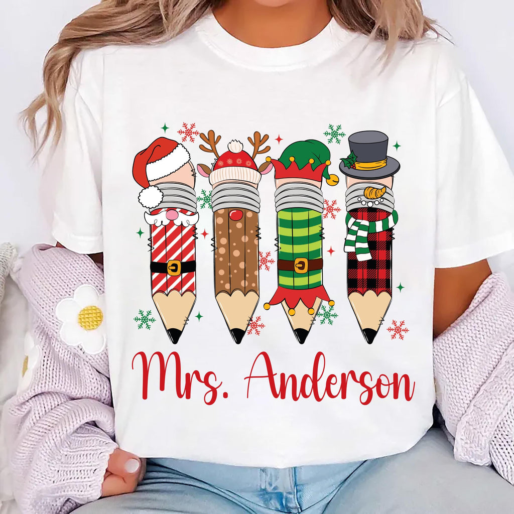Christmas Pencil Tree Teacher Shirt, Crayon Tree Light Shirt, Teacher Christmas Tee