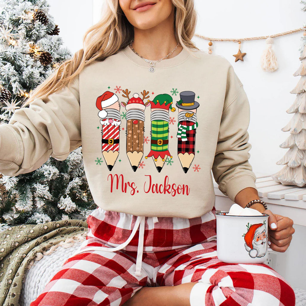 Christmas Pencil Tree Teacher Shirt, Crayon Tree Light Shirt, Teacher Christmas Tee