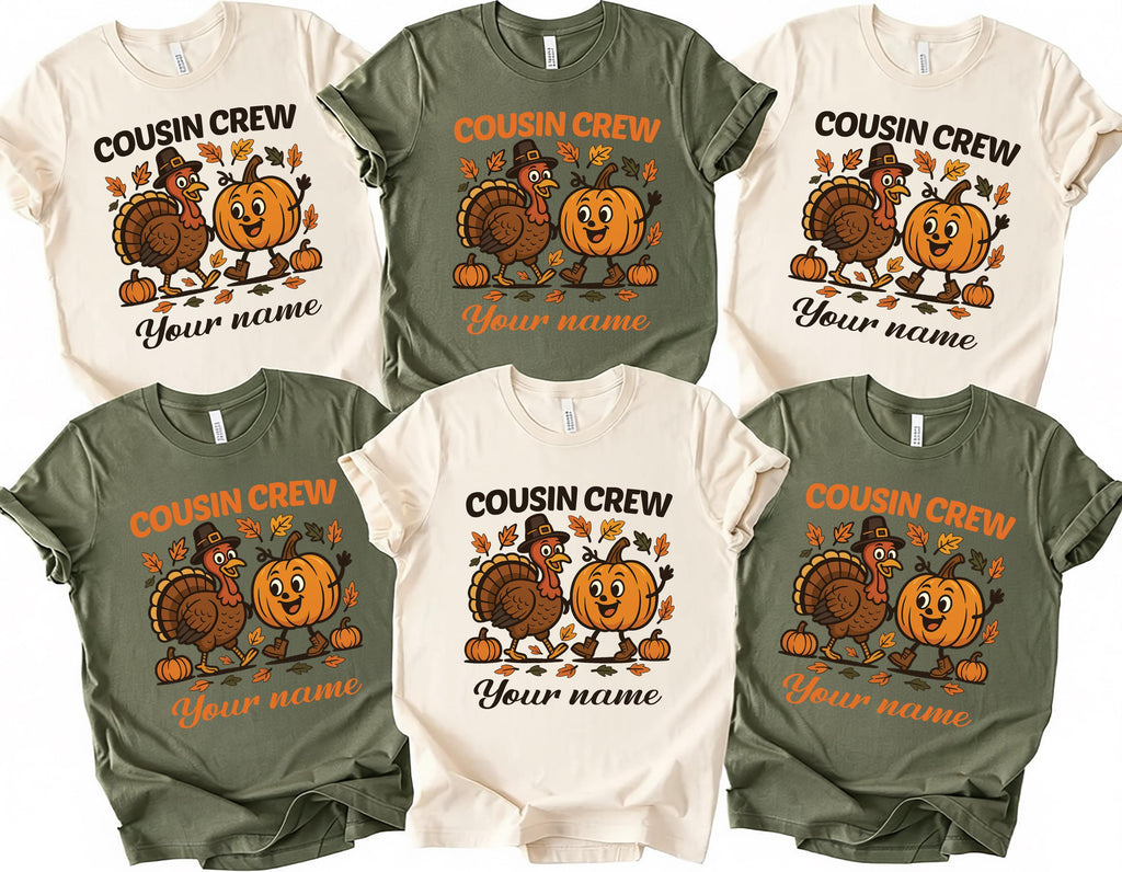 Custom Cousin Crew Thanksgiving Shirt, Personalized Family Thanksgiving Shirt, Matching Thanksgiving Kids Tee