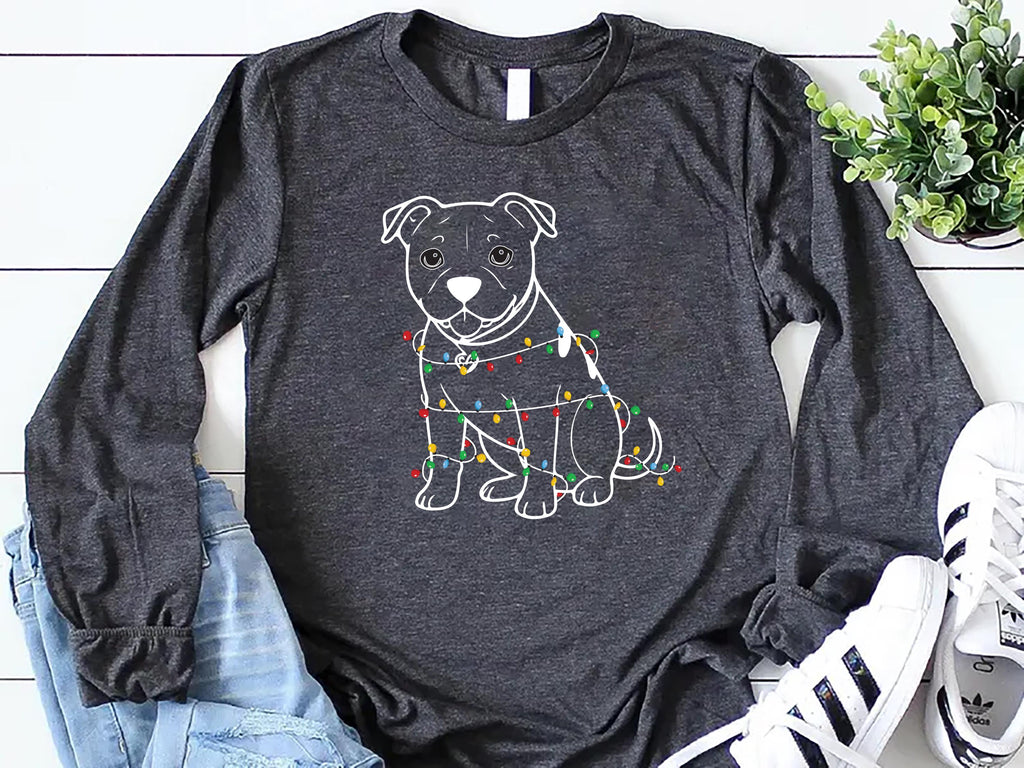 Cute Christmas Dog Long Sleeve Shirt, Pitbull Holiday Shirt, Family Xmas Tee