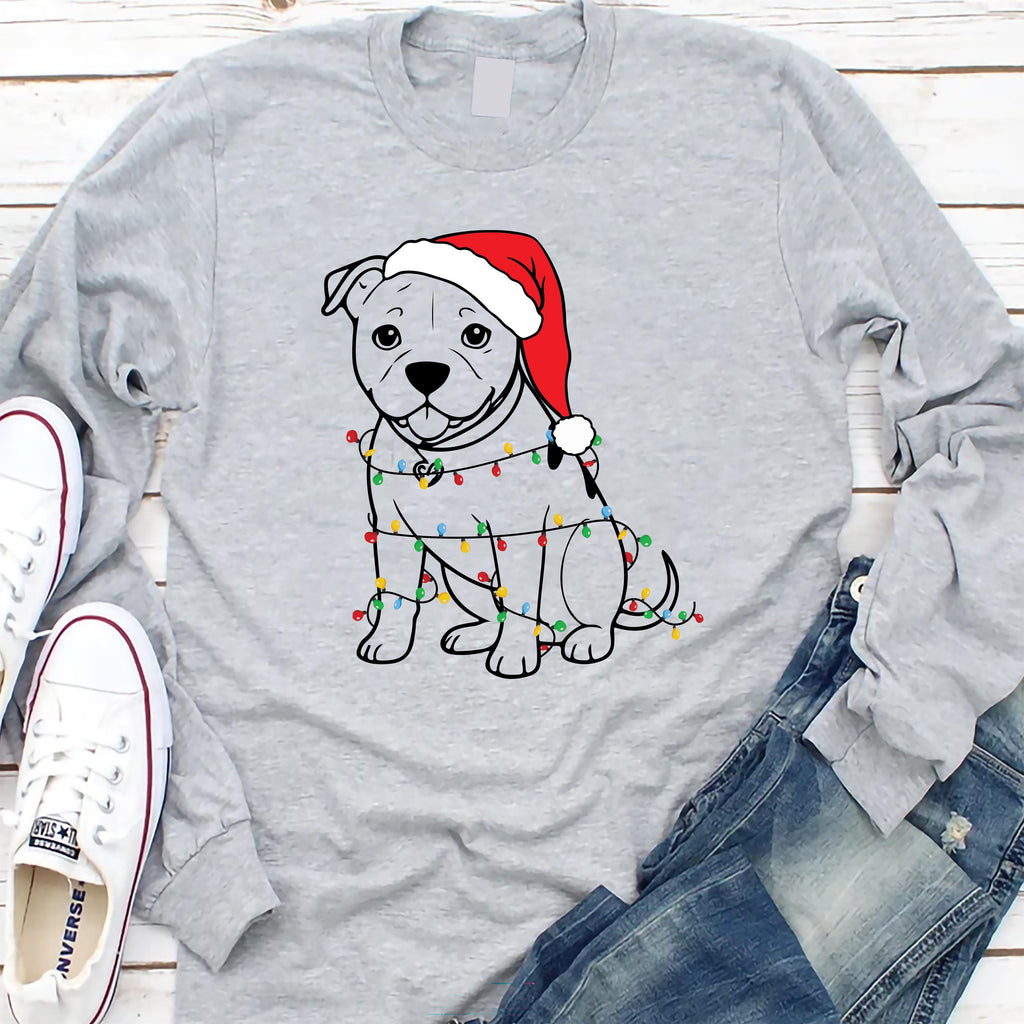 Cute Christmas Dog Long Sleeve Shirt, Pitbull Holiday Shirt, Family Xmas Tee
