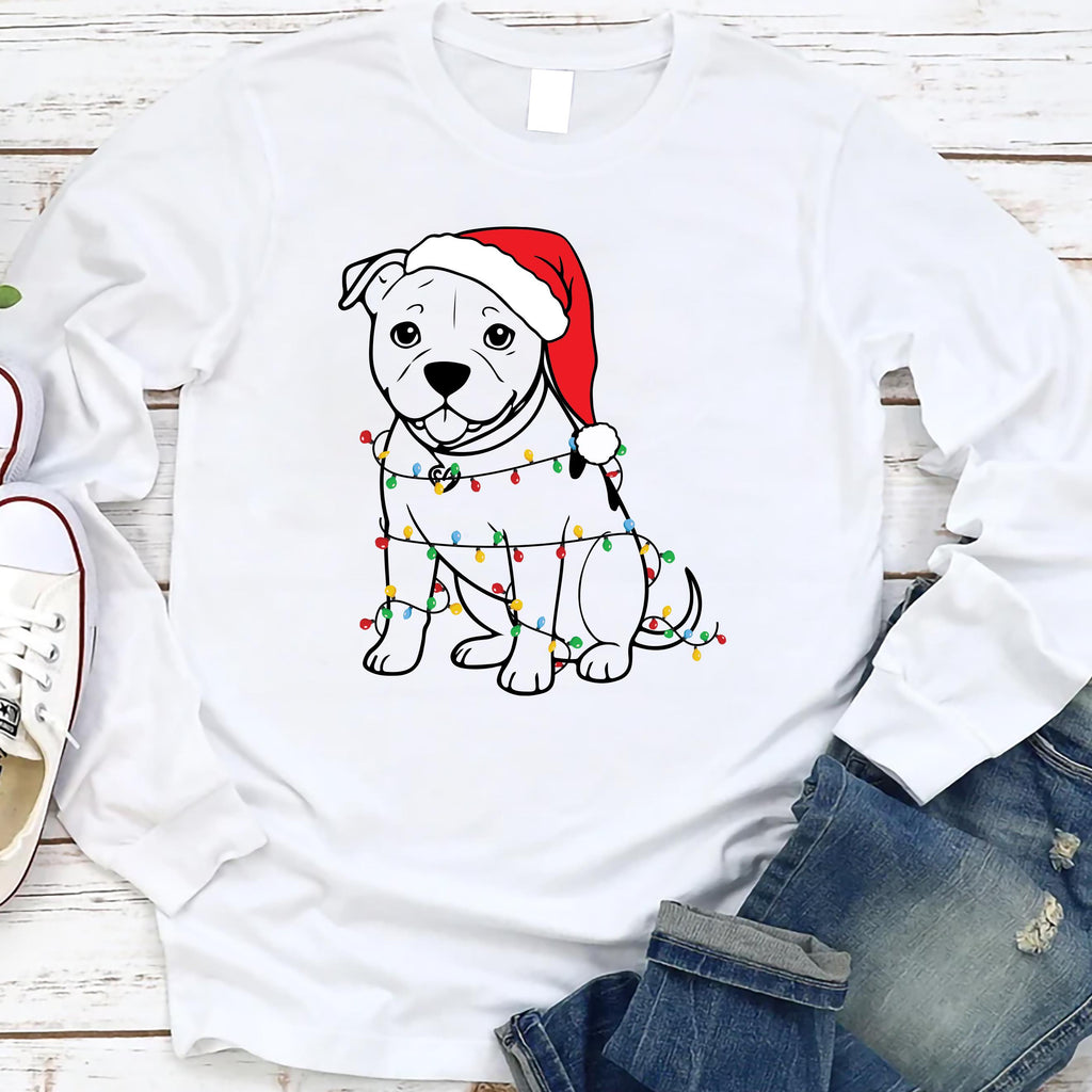 Cute Christmas Dog Long Sleeve Shirt, Pitbull Holiday Shirt, Family Xmas Tee