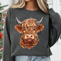 Highland Cow Christmas Sweatshirt, Cow with Christmas Lights Shirt, Holiday Western Farm Sweatshirt
