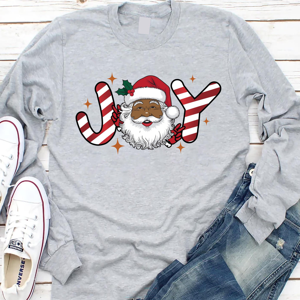Black Santa Christmas Long Sleeve Shirt, Retro Black Santa Christmas Shirt, Joy Holiday Tee